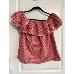 Who What Wear Off The Shoulder Gingham Top Size S Red Ruffled Cottagecore Picnic